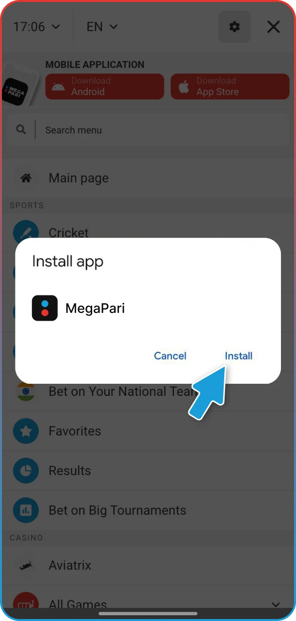 Download MegaPari Android app and start winning today.