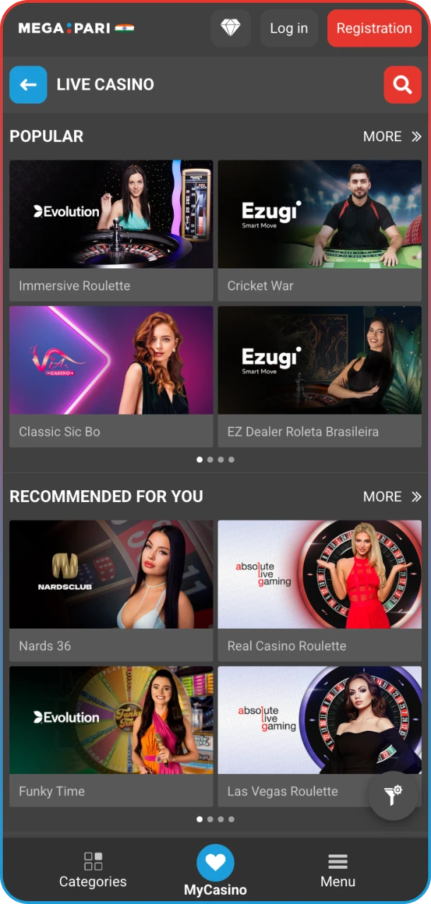 Experience live casino excitement at MegaPari.