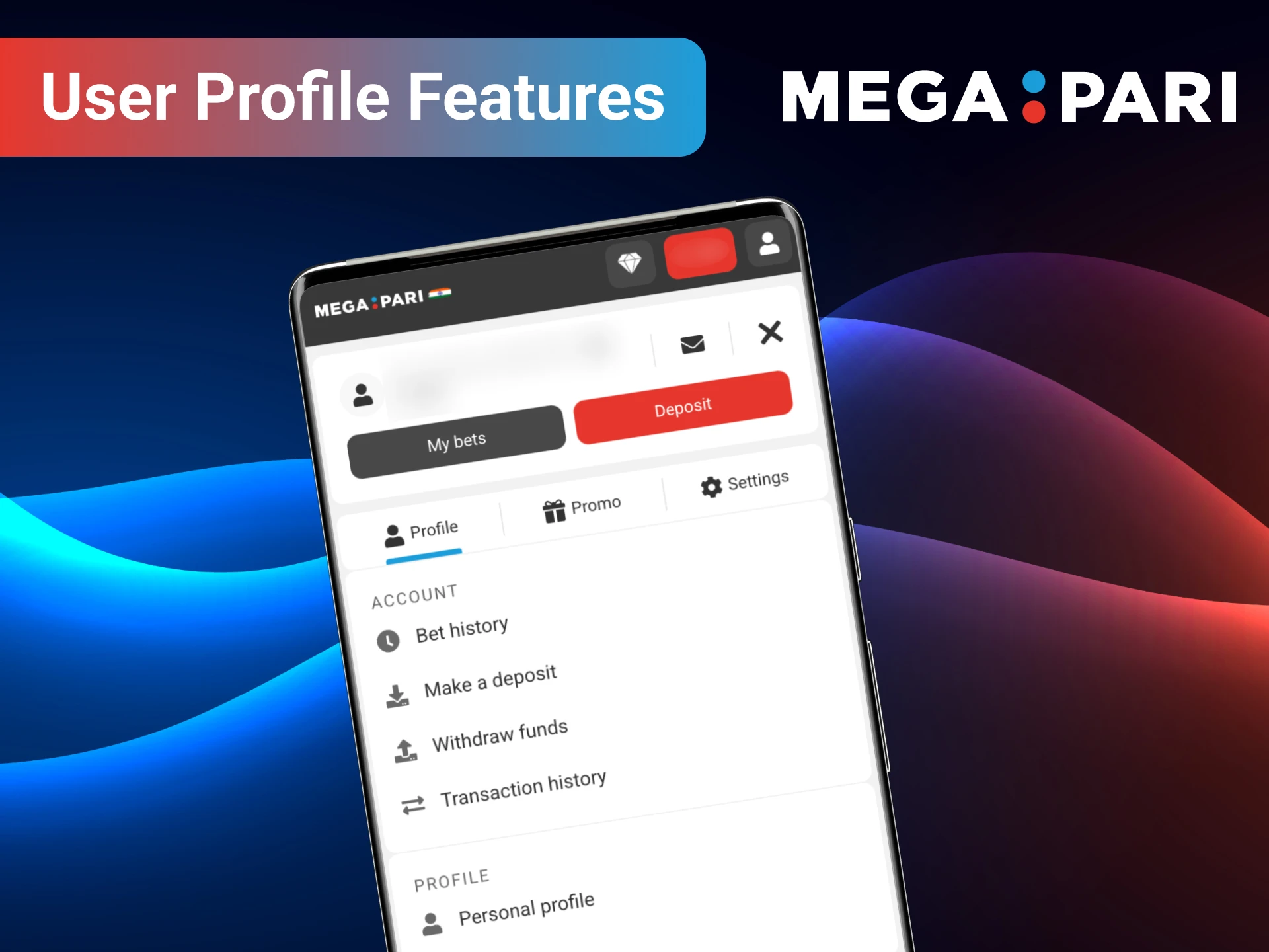 Explore user profile features inside MegaPari app.