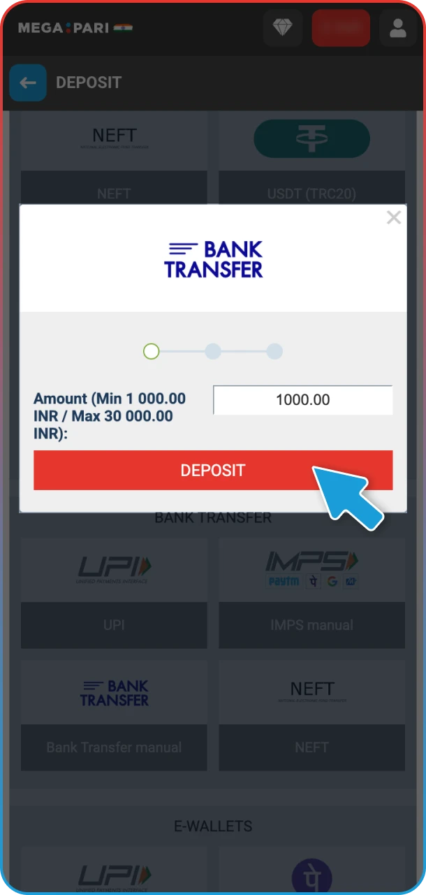Deposit on Android and start Aviator at MegaPari.