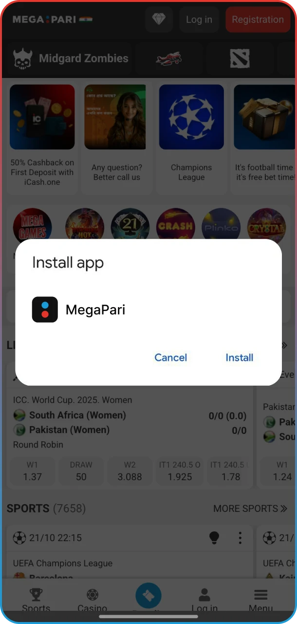 Install Aviator app on Android and play MegaPari.