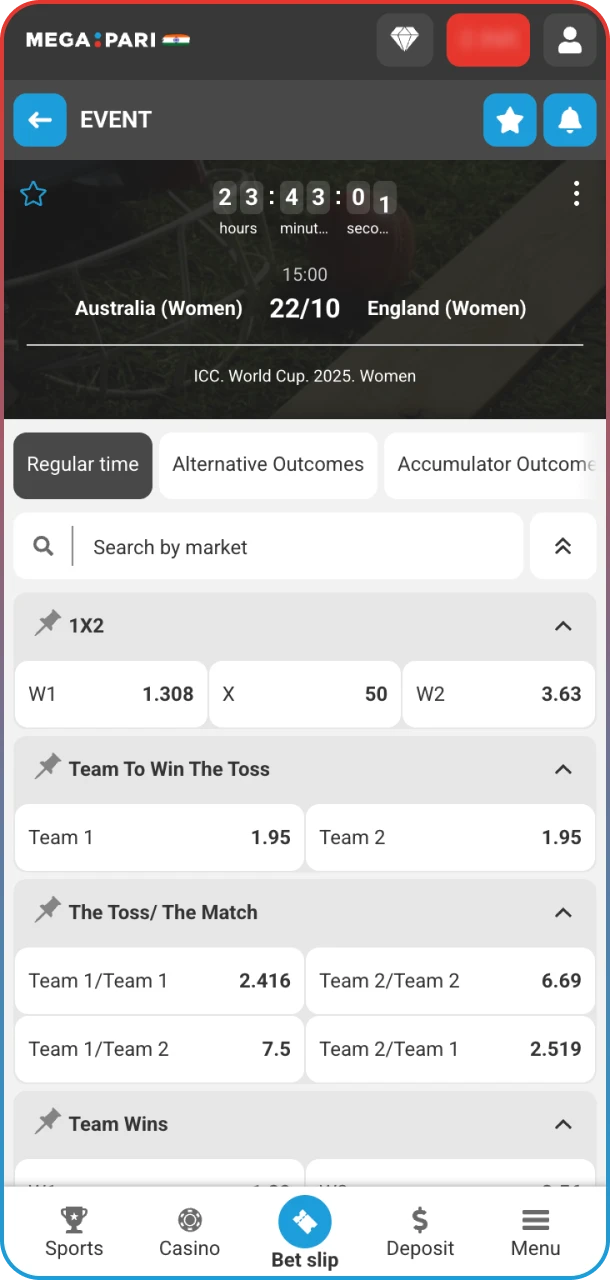 Choose a cricket match and start winning on MegaPari.