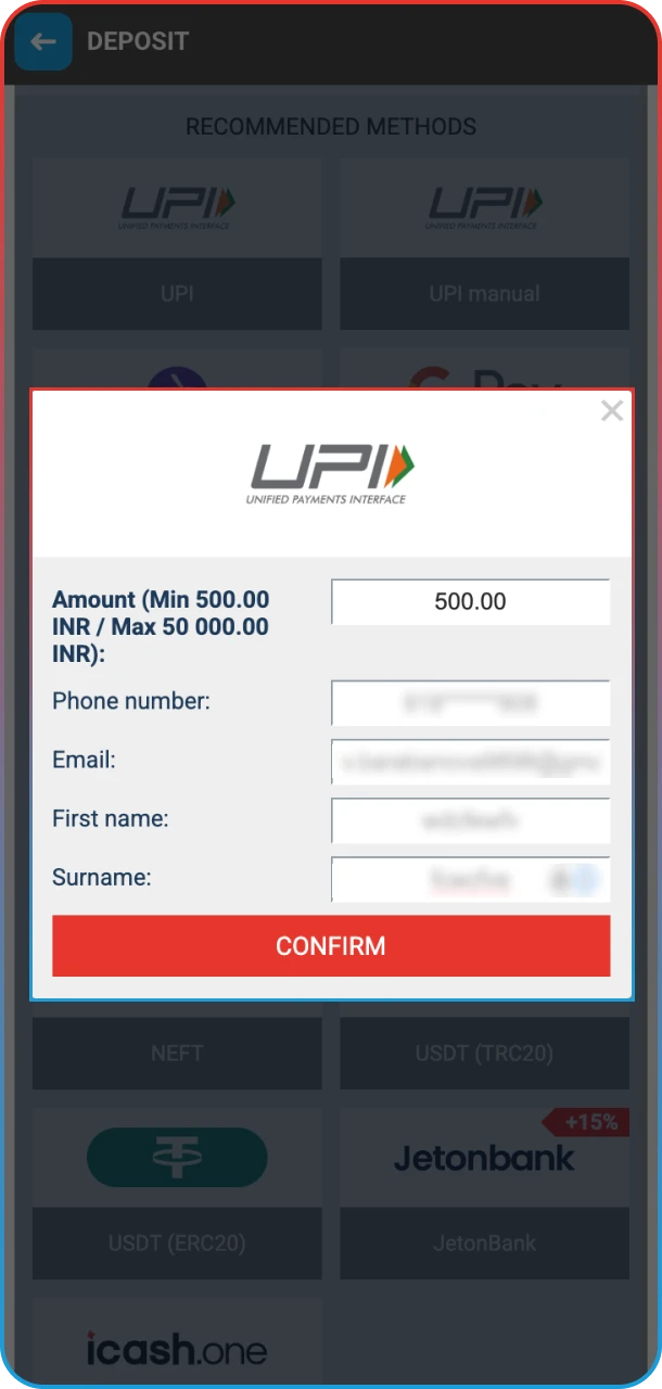 Enter payment details securely and deposit on MegaPari.