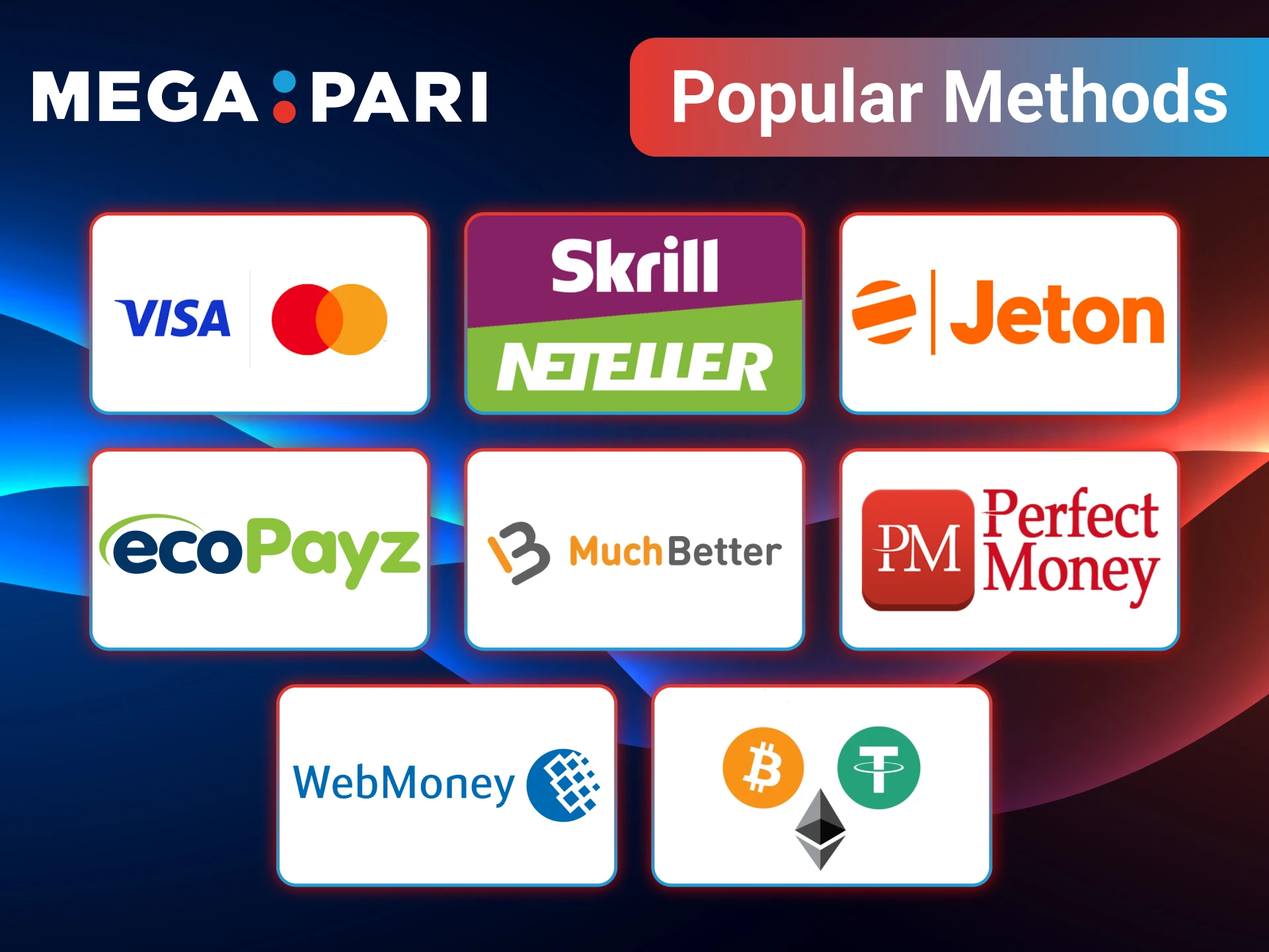 Explore popular deposit methods and play on MegaPari.