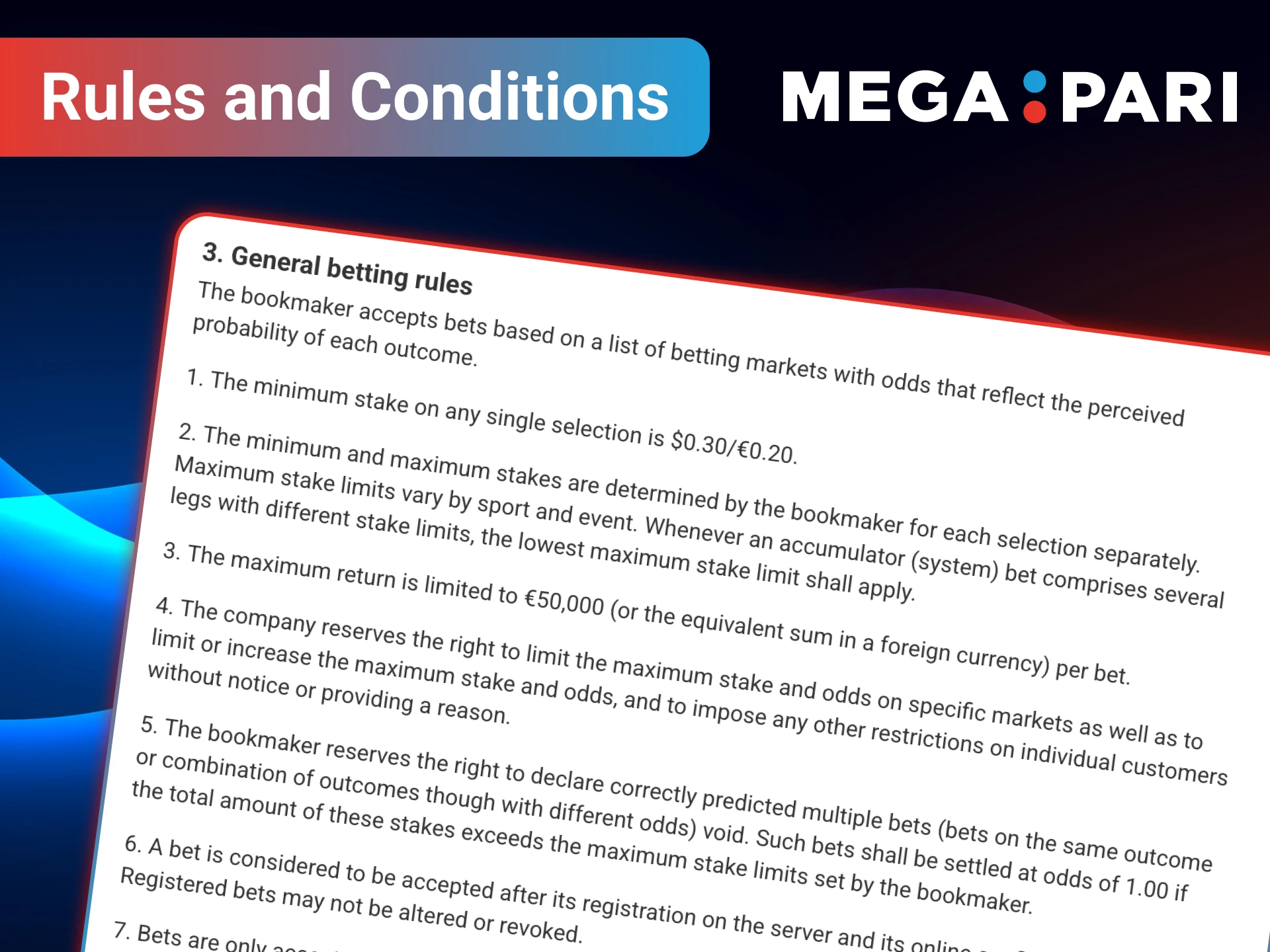 Review rules and conditions before playing on MegaPari.