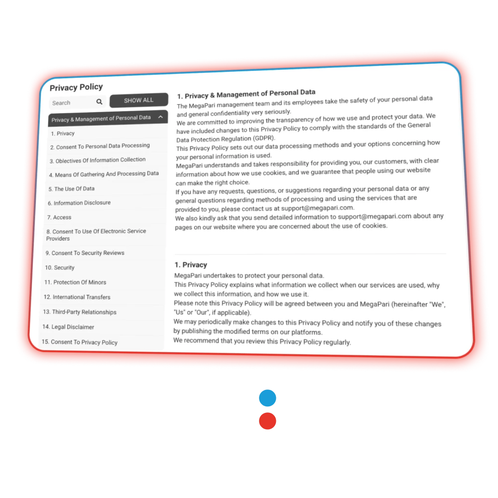 Read privacy policy and enjoy safe gaming at MegaPari.