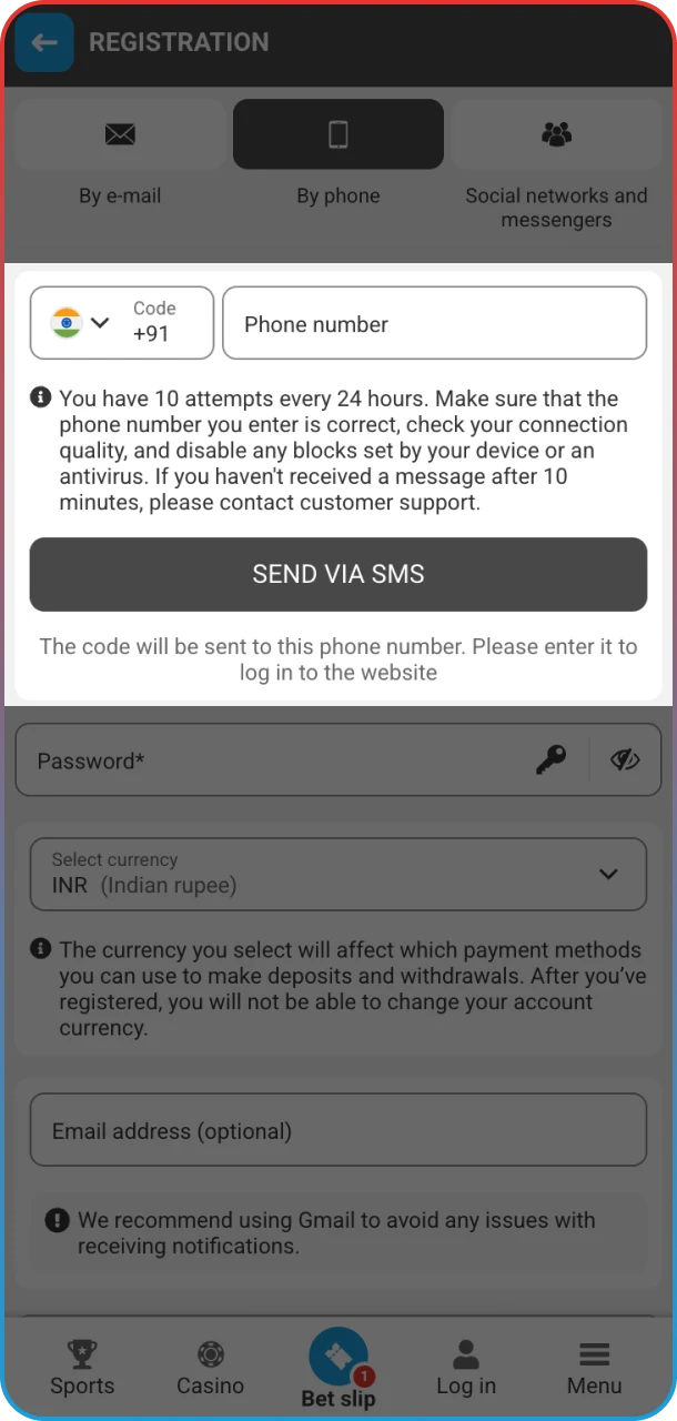 Confirm registration in the app and start on MegaPari.
