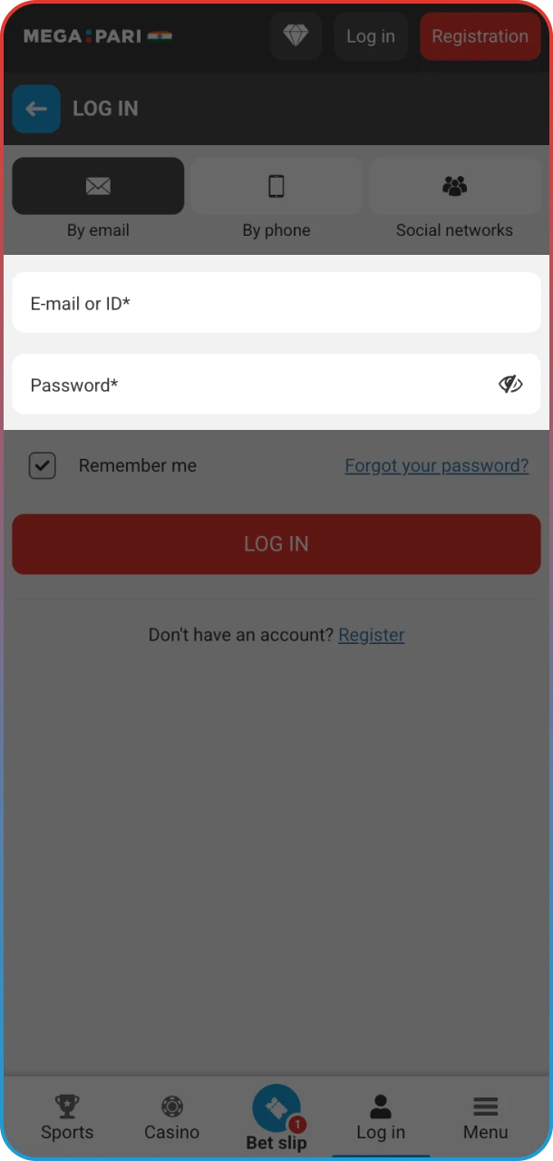 Enter login details quickly and enjoy MegaPari games.
