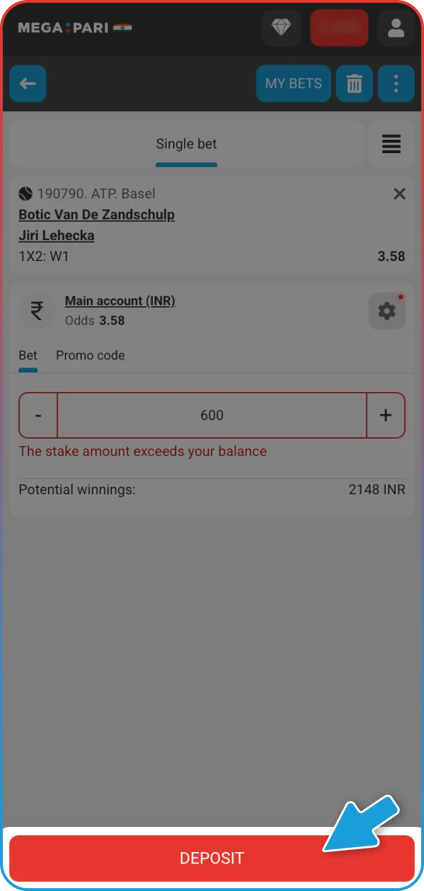 Confirm your tennis bet quickly and win on MegaPari.