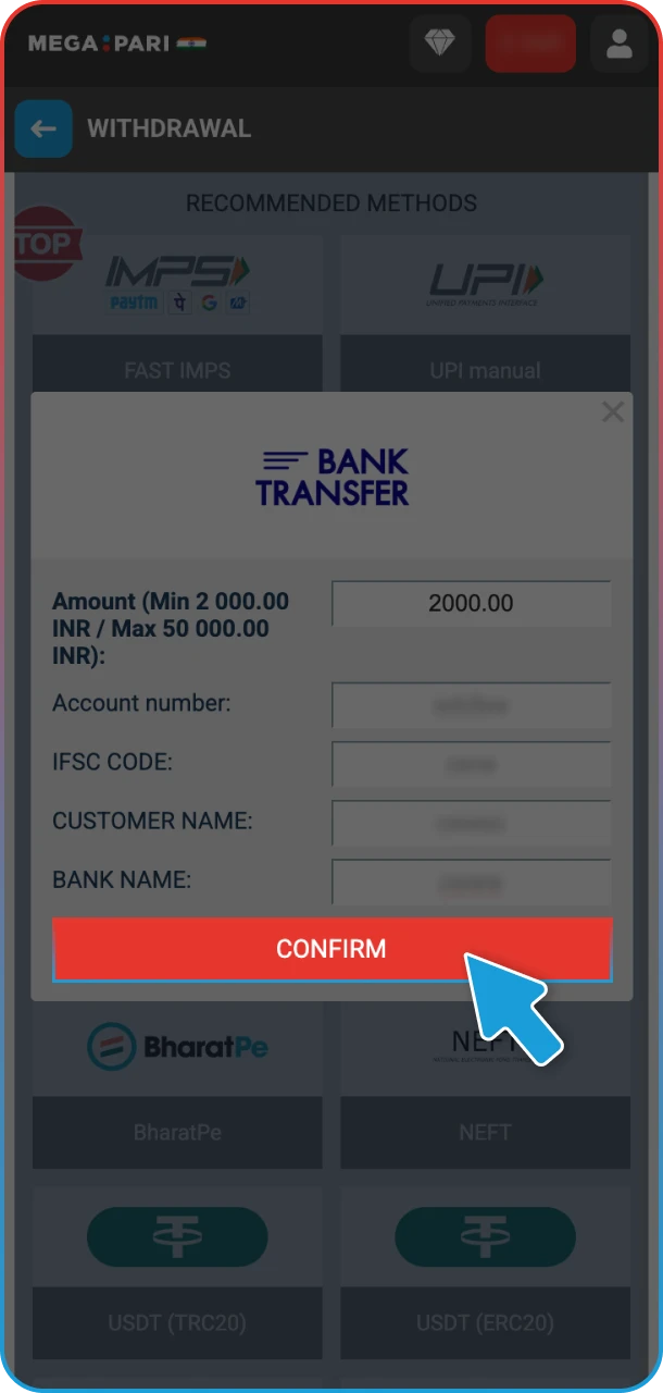 Confirm your withdrawal securely and enjoy MegaPari.