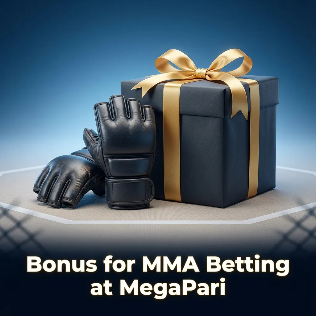 MegaPari MMA betting welcome bonus banner showing match rate, bonus amount, code, and terms apply for new customers.