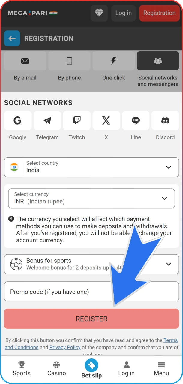 Complete your registration for CS 2 betting with MegaPari.