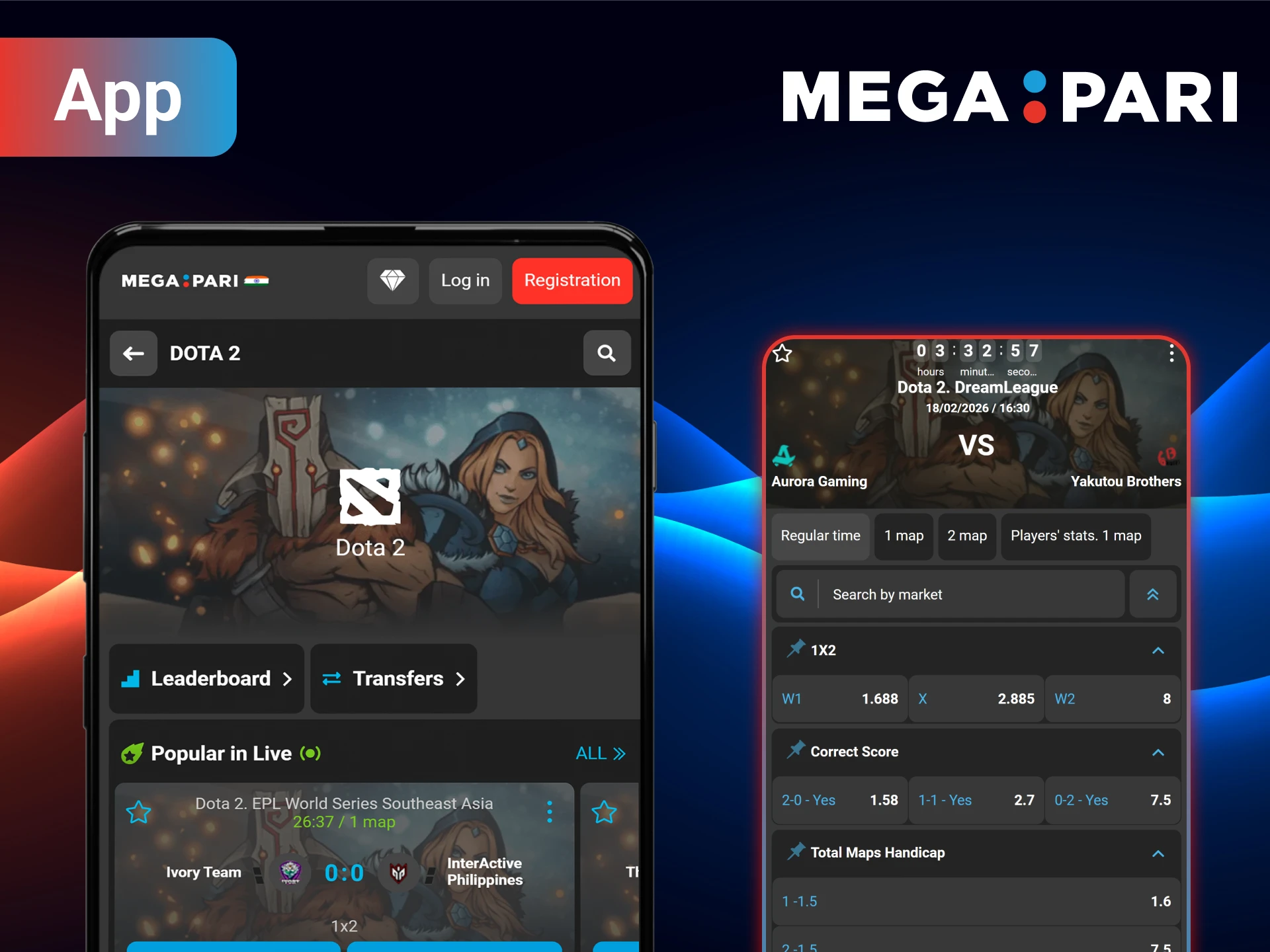 Download the MegaPari app and place bets on Dota 2.