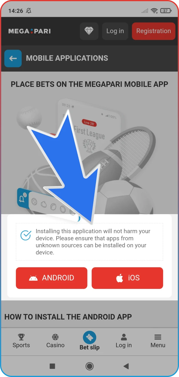 Download the MegaPari app for eSports betting.