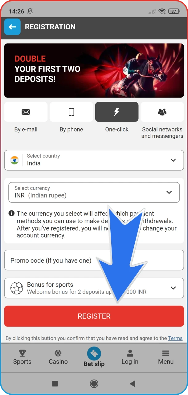 Register for the MegaPari app for esports betting.