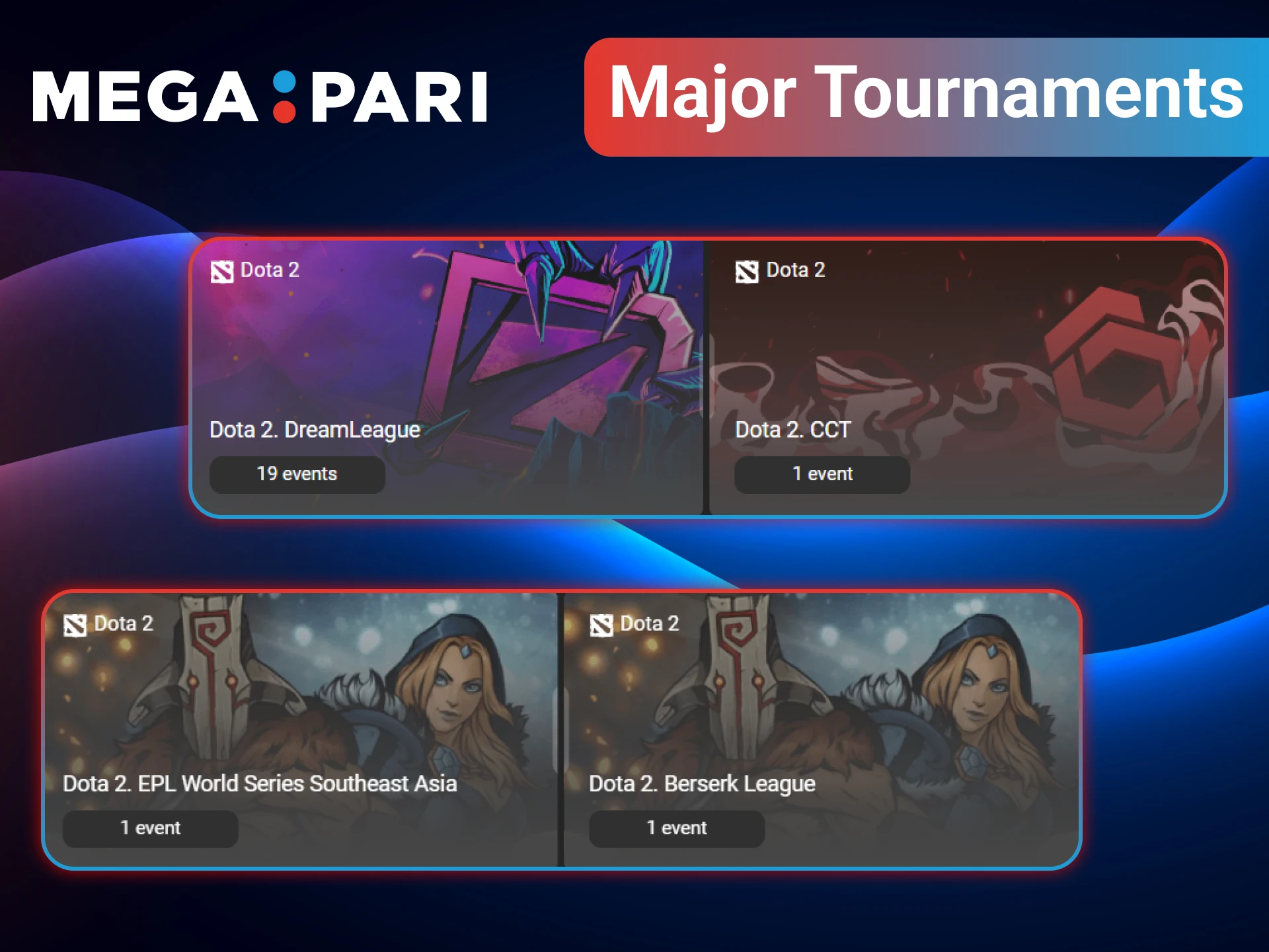 Betting on Dota 2 events is available in the MegaPari eSports section.