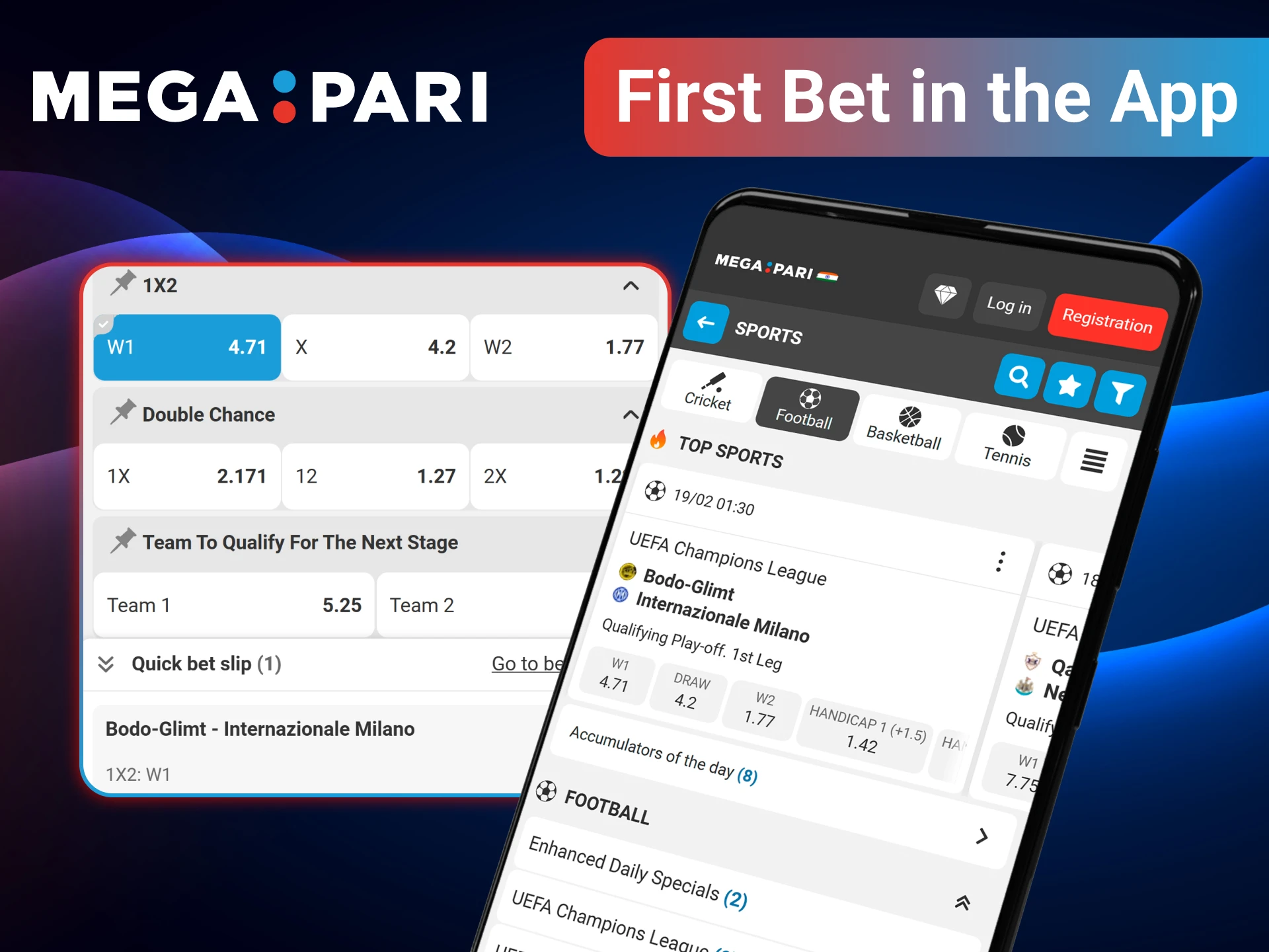 Place your first football bet in the MegaPari app.