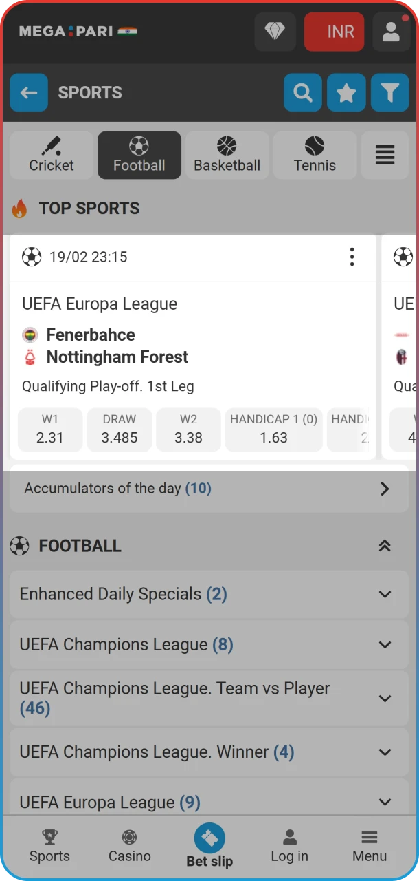 Choose one of the soccer matches on MegaPari.