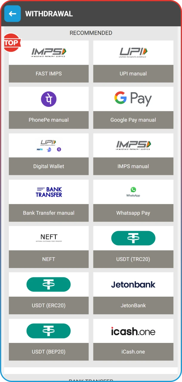 Withdraw your winnings from MegaPari.