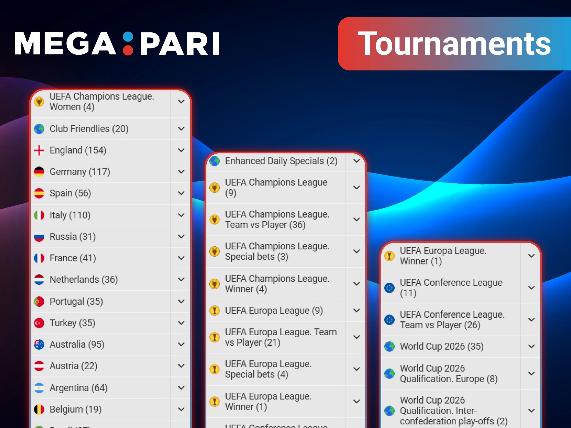 Bet on your favorite team from any football league with MegaPari.