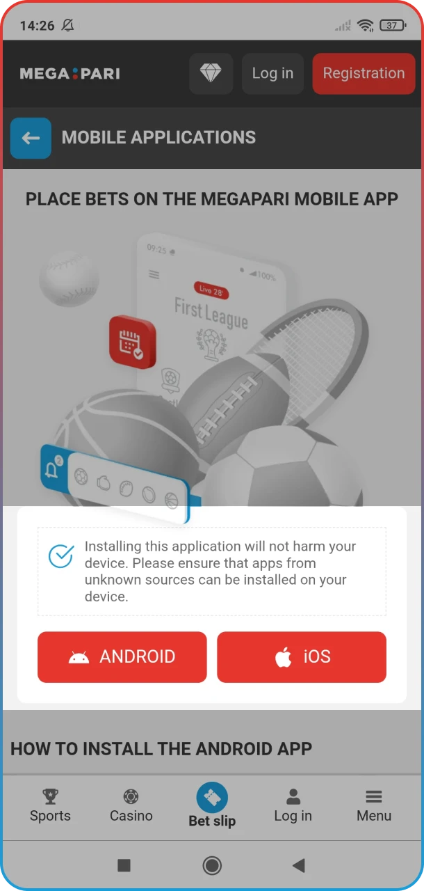 Select which device to download the MegaPari app for Formula 1 betting.