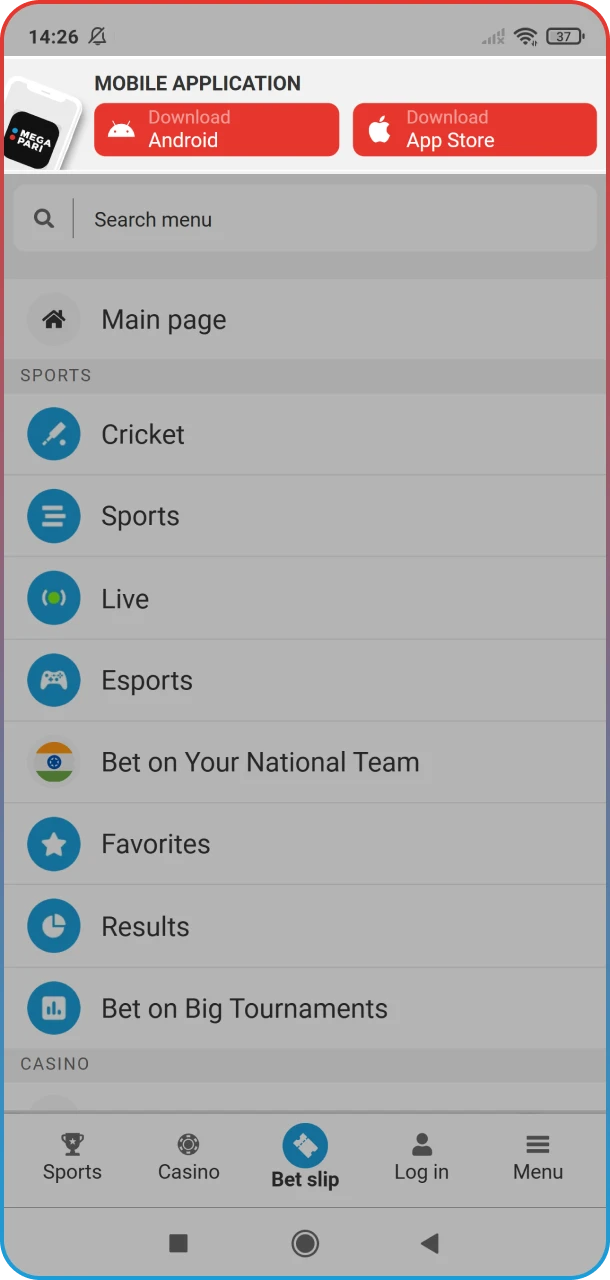 Download the MegaPari app for Formula 1 betting.
