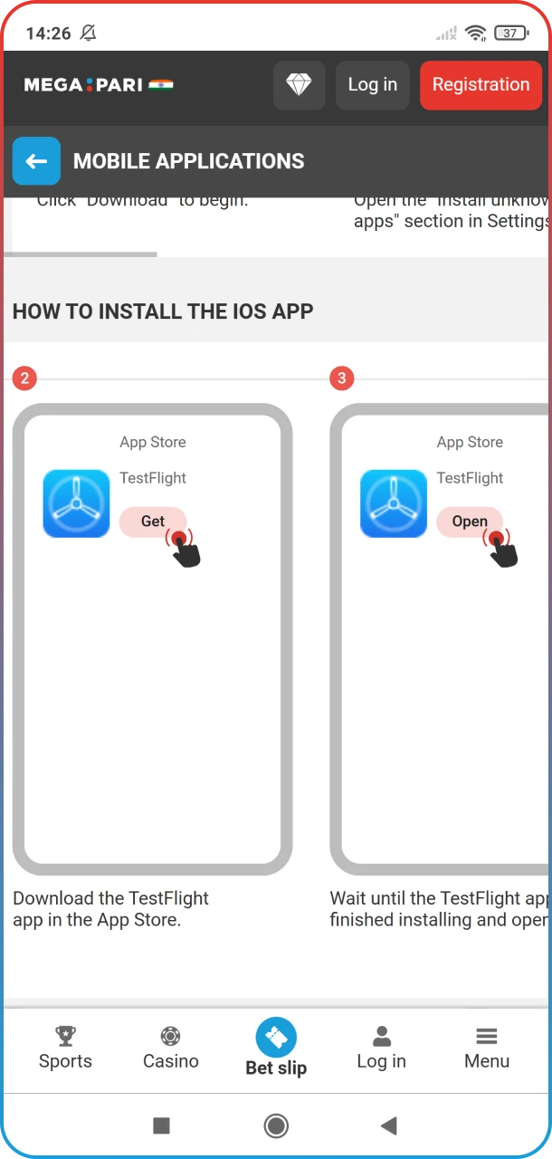 Download the MegaPari app for iOS to bet on hockey.