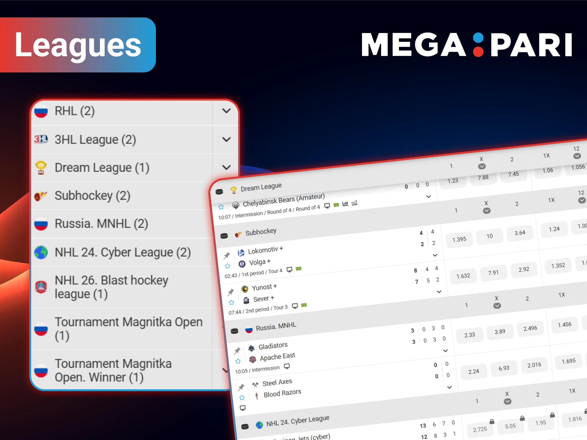 The most famous hockey leagues are collected for betting on MegaPari.