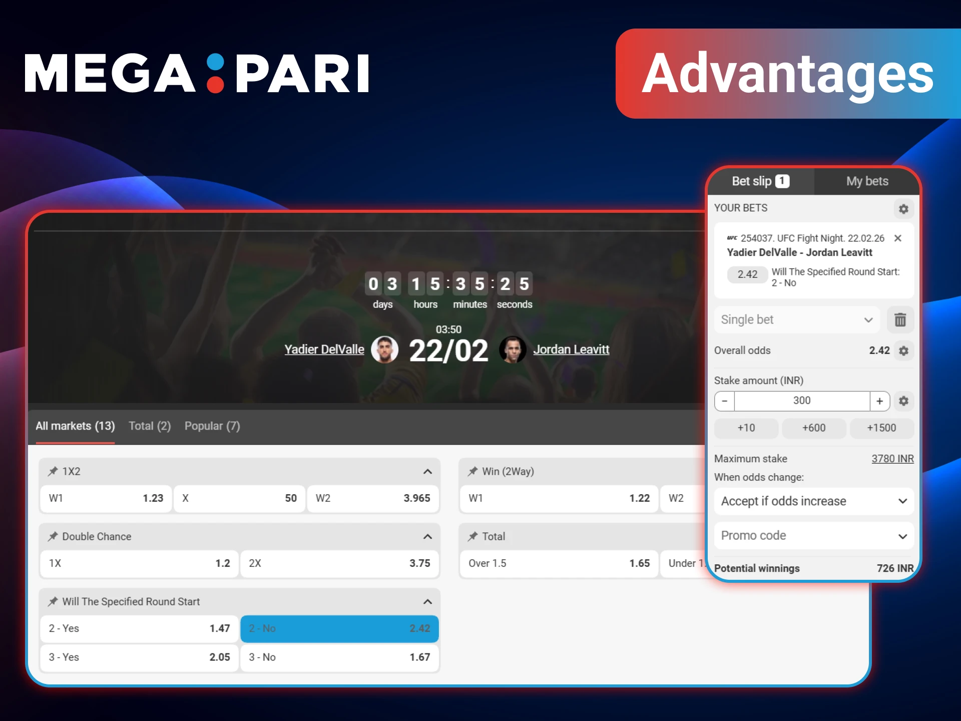 MegaPari offers a number of advantages for betting on MMA.