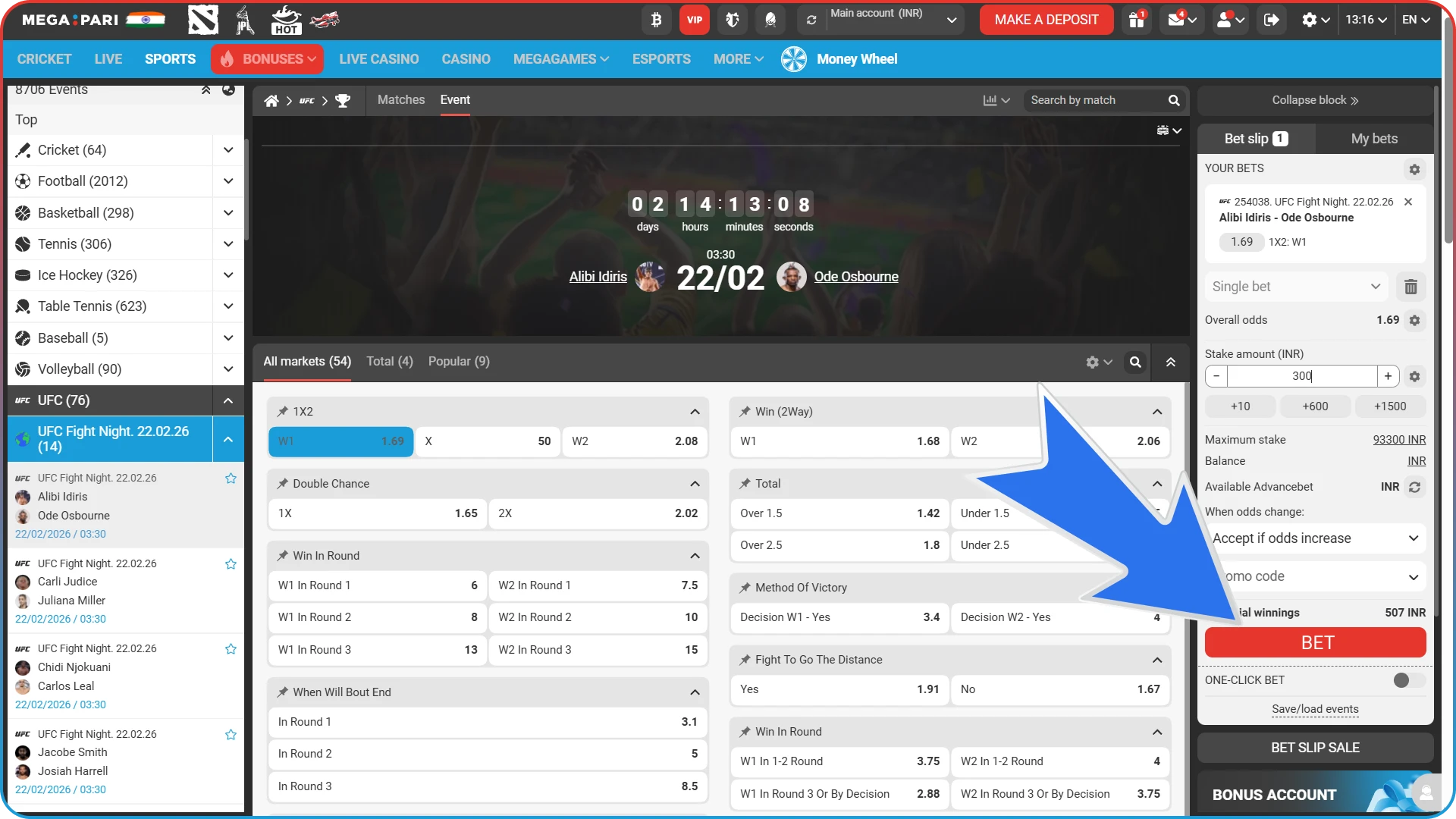 Place your bet on MMA at MegaPari.