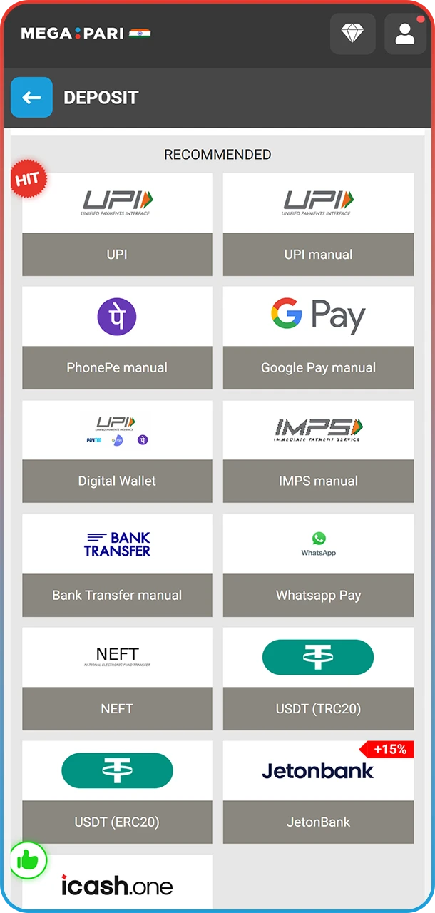 Deposit funds to your MegaPari account and play Slots instantly.