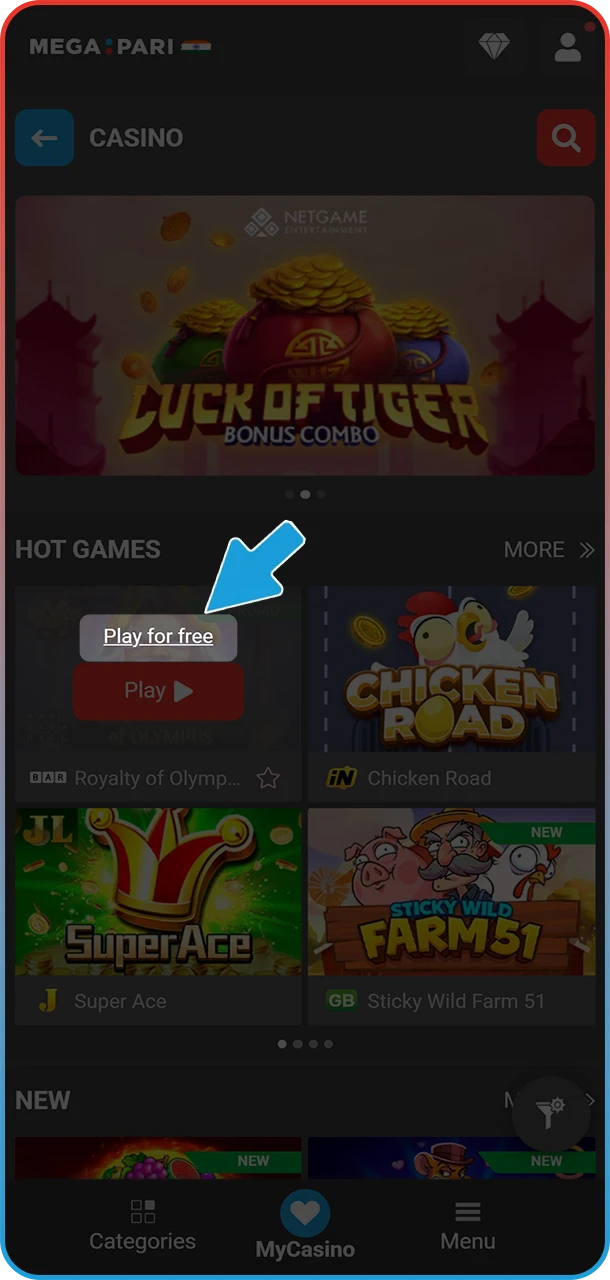 Try demo play for free to master MegaPari Slots mechanics.