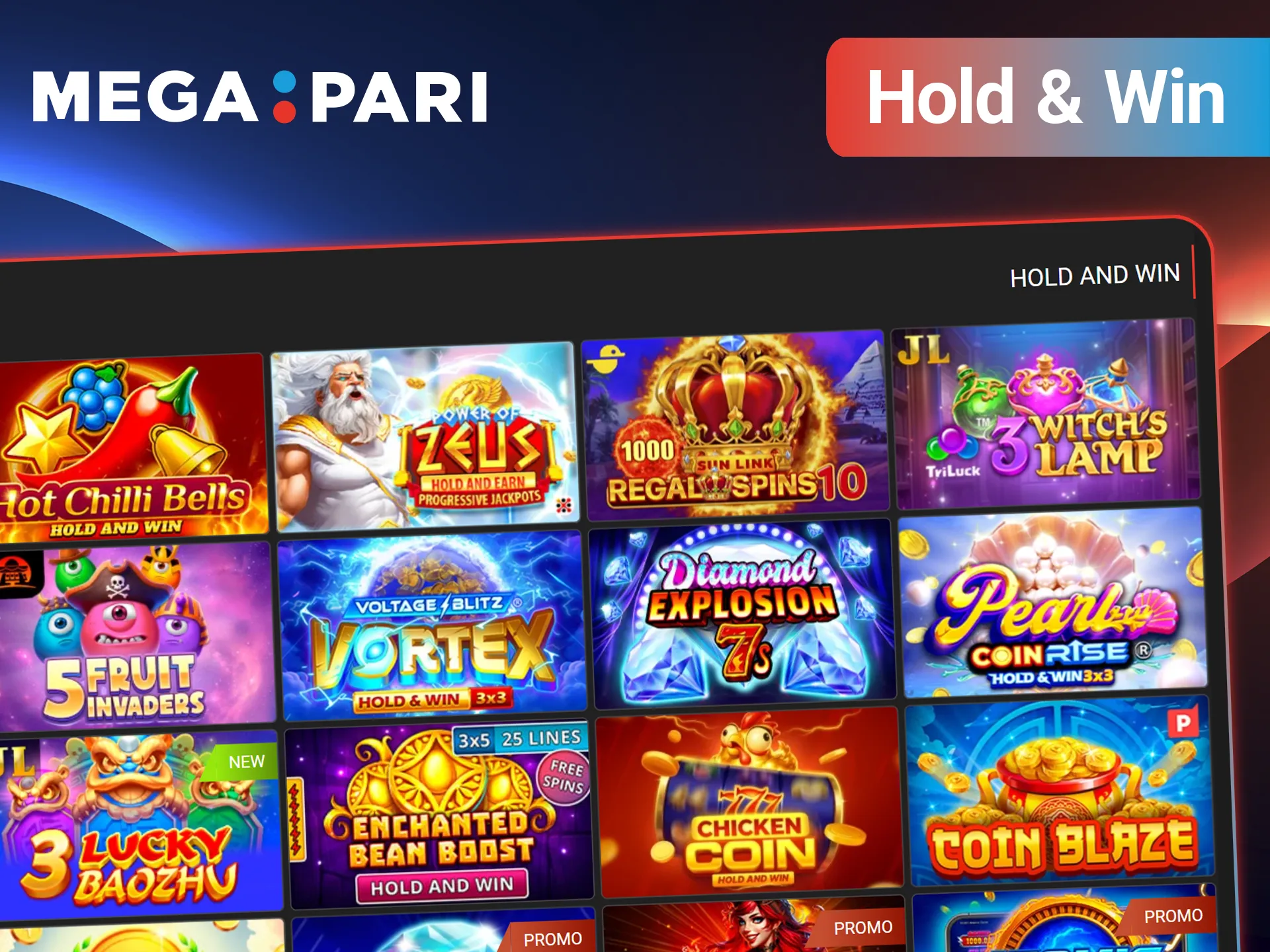 Play MegaPari Slots with Hold and Win features for extra prizes.