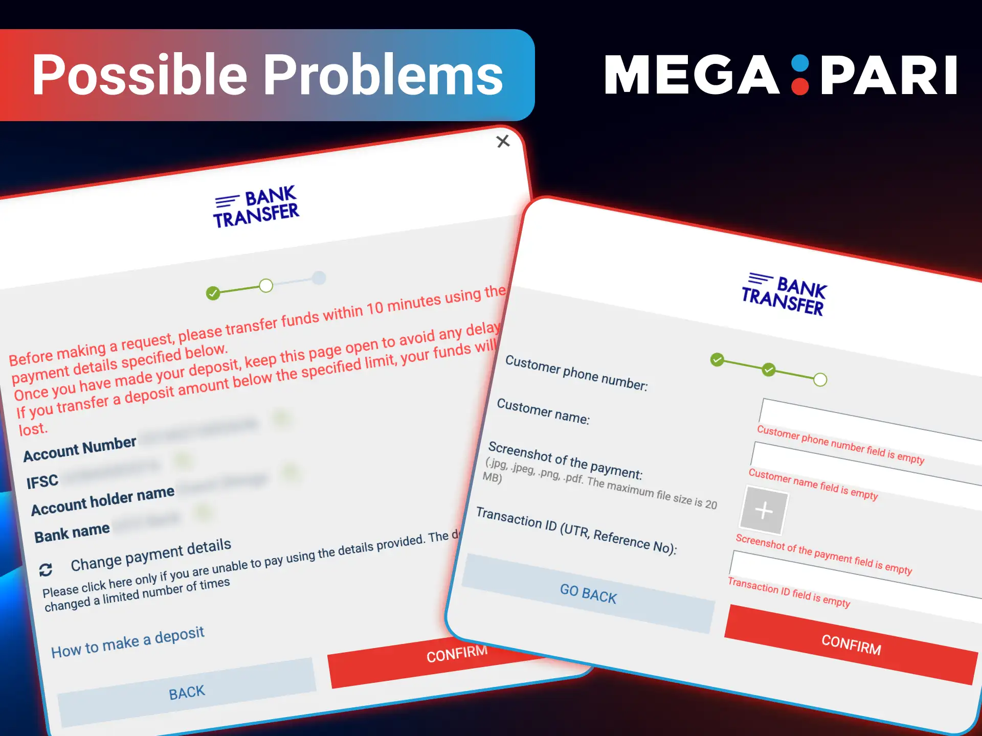 Solve deposit issues quickly with MegaPari assistance.